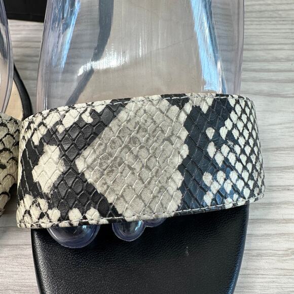 Nine West Sandals WMNS 8.5M Black Silver Snake Print Leather Ankle Strap Heeled - Picture 6 of 9